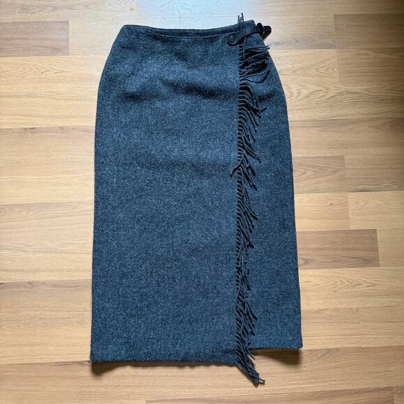 Eddie Bauer Dresses & Skirts - NWT Women's Vintage Eddie Bauer Gray Black Wool Belted Wrap Around Skirt Sz 6